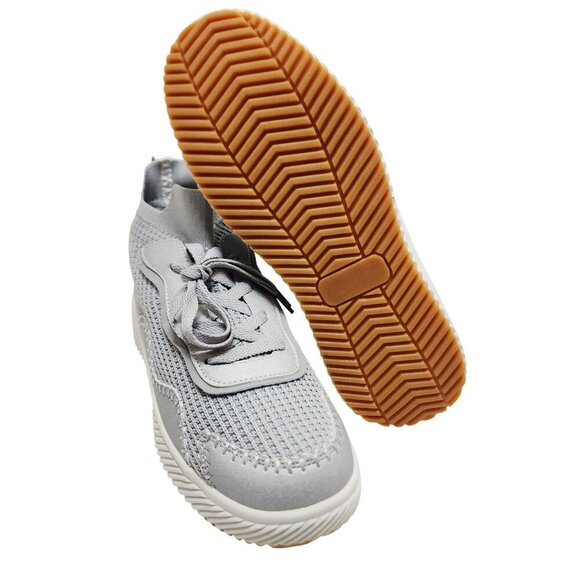 Knitted Womens Gray High-Top Sneakers With Lace-Up Closure Size 7.5 - Picture 12 of 12